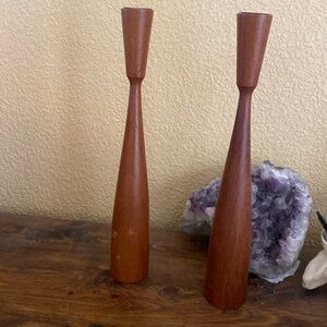 Vintage Danish Teak Mid century Modern candlesticks